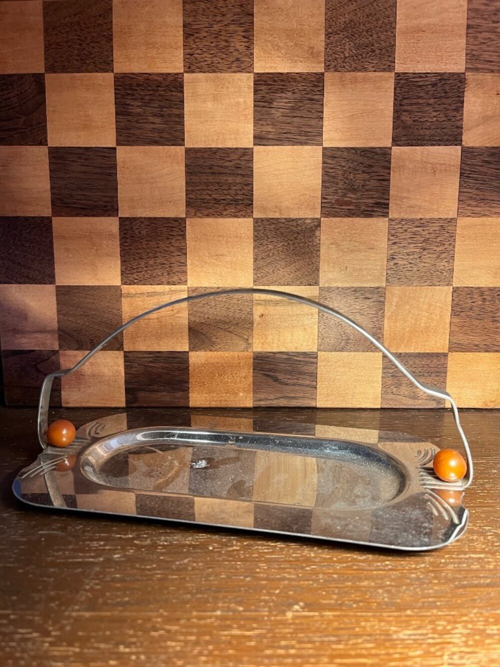 Chrome Handled Tray with Bakelite Accents A1248